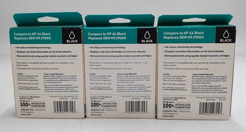 LOT OF 3!!! Wexford 64 Remanufactured Inkjet Cartridge