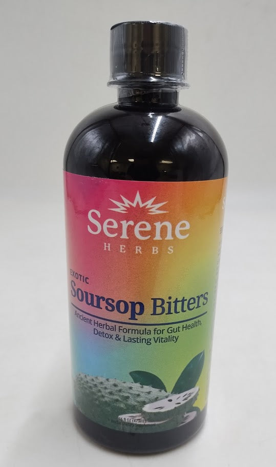Serene Herbs Soursop Bitters Liquid With Soursop Leaves For Gut Cleanse, Detox & Immune Boost With Black Seed, Moringa, Irish Moss, Ashwaganda, Turmeric, 16 Fl Oz (16 Fl, Soursop)