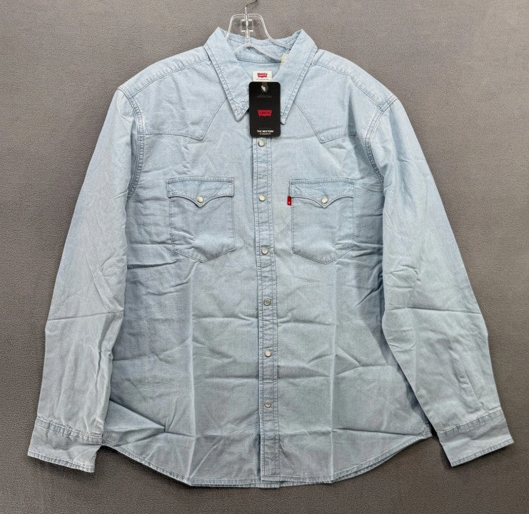 Levi's Men's Western Button-Down Shirt - Light Blue Denim XL