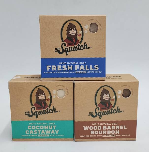 LOT OF 3!! DR. SQUATCH Mens All Natural Bar Soap - FRESH FALLS, COCONUT, BOURBON