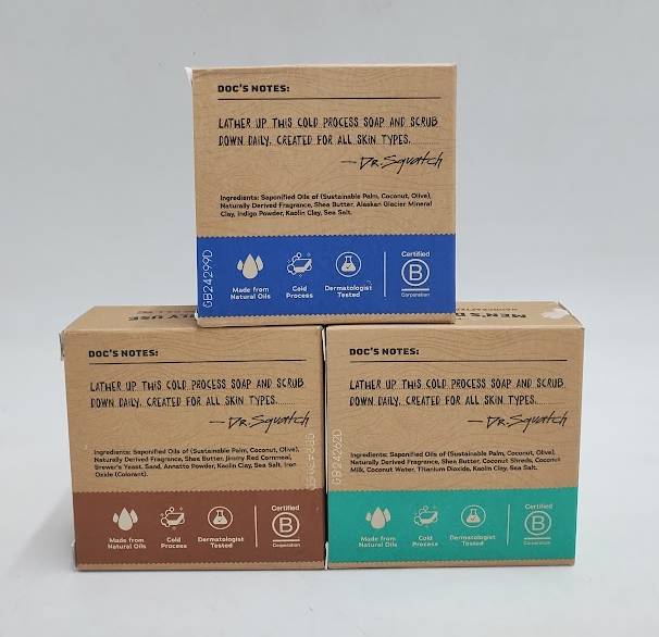 LOT OF 3!! DR. SQUATCH Mens All Natural Bar Soap - FRESH FALLS, COCONUT, BOURBON