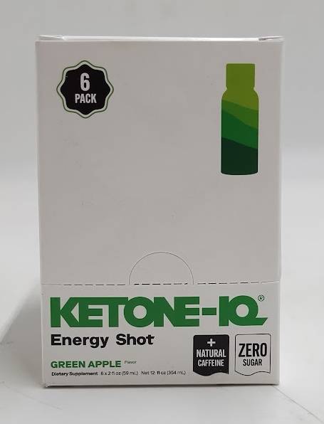 Ketone-IQ Green Apple Caffeine Energy Drinks - 6 Pack Box 2 fl oz EXP 11/20/26