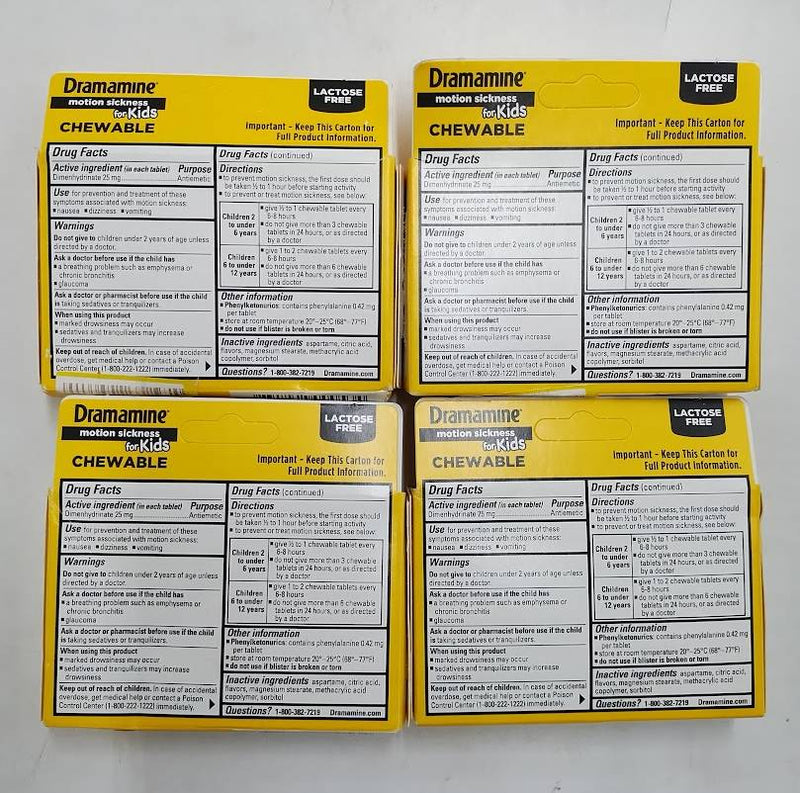 LOT OF 4 Dramamine Kids Chewable Motion Sickness Tablets Grape 8ct. EXP 06/27