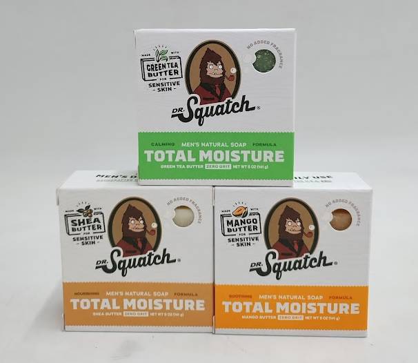 LOT OF 3 DR. SQUATCH Men's All Natural Bar Soap - GREEN TEA, MANGO, SHEA BUTTER
