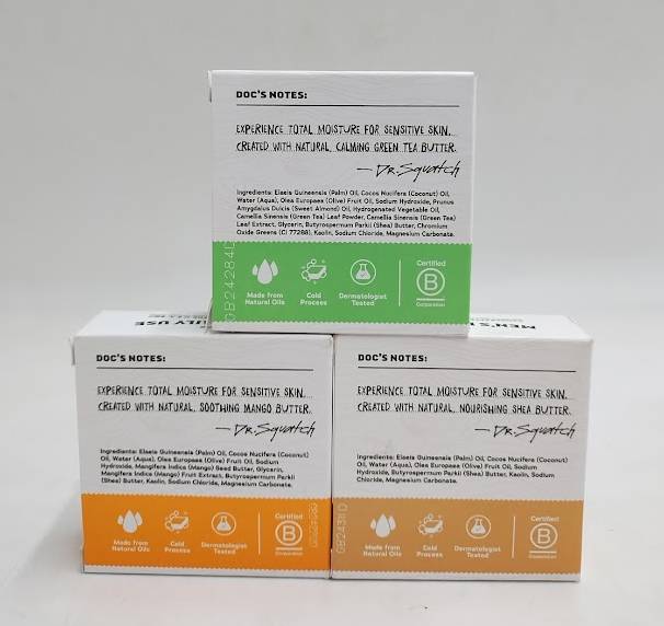 LOT OF 3 DR. SQUATCH Men's All Natural Bar Soap - GREEN TEA, MANGO, SHEA BUTTER