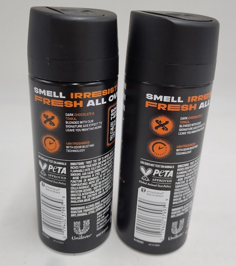 2 PACK AXE Dark Temptation 48-Hour Fresh Deodorant Body Spray - 4oz