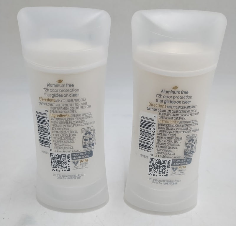 2 PACK!! Dove Beauty 0% Aluminum Cucumber & Green Tea Women's Deodorant Stick