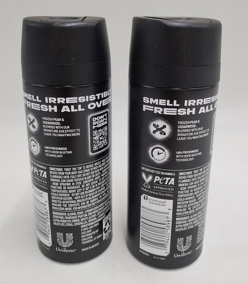 2 PACK AXE Black 48-Hour Fresh Deodorant Body Spray - 4oz