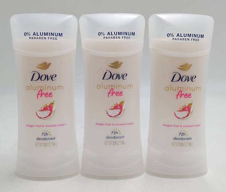 LOT OF 3 Dove Beauty Aluminum Free Deodorant Stick Dragon Fruit & Coconut Cream