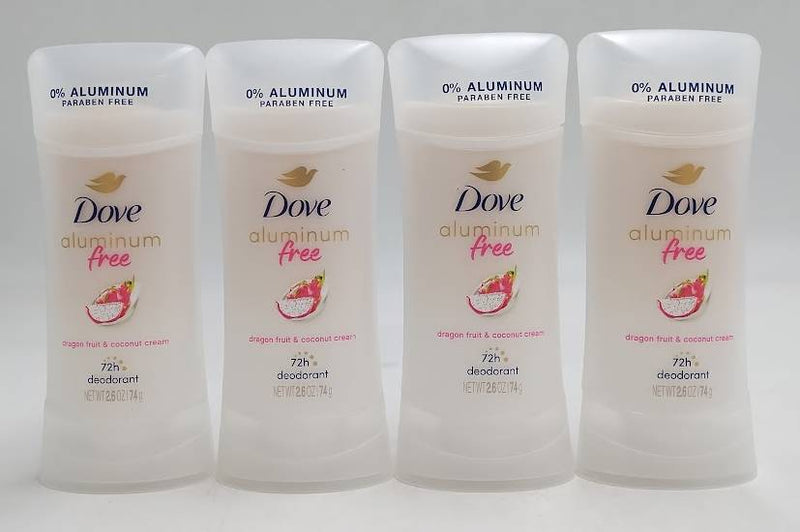 LOT OF 4 Dove Beauty Aluminum Free Deodorant Stick Dragon Fruit & Coconut Cream