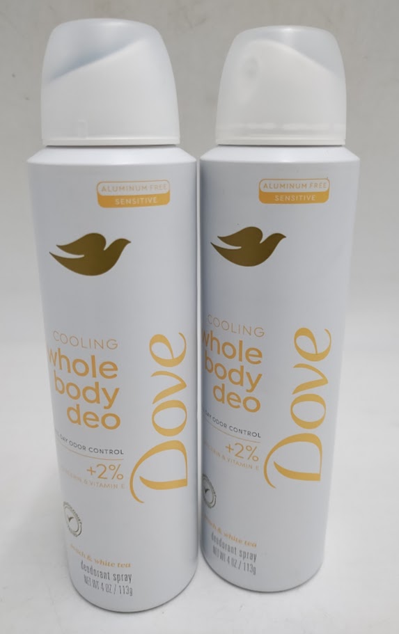 2 PACK Dove Beauty Aluminum-Free Whole Body Deodorant Spray - Peach & White Tea