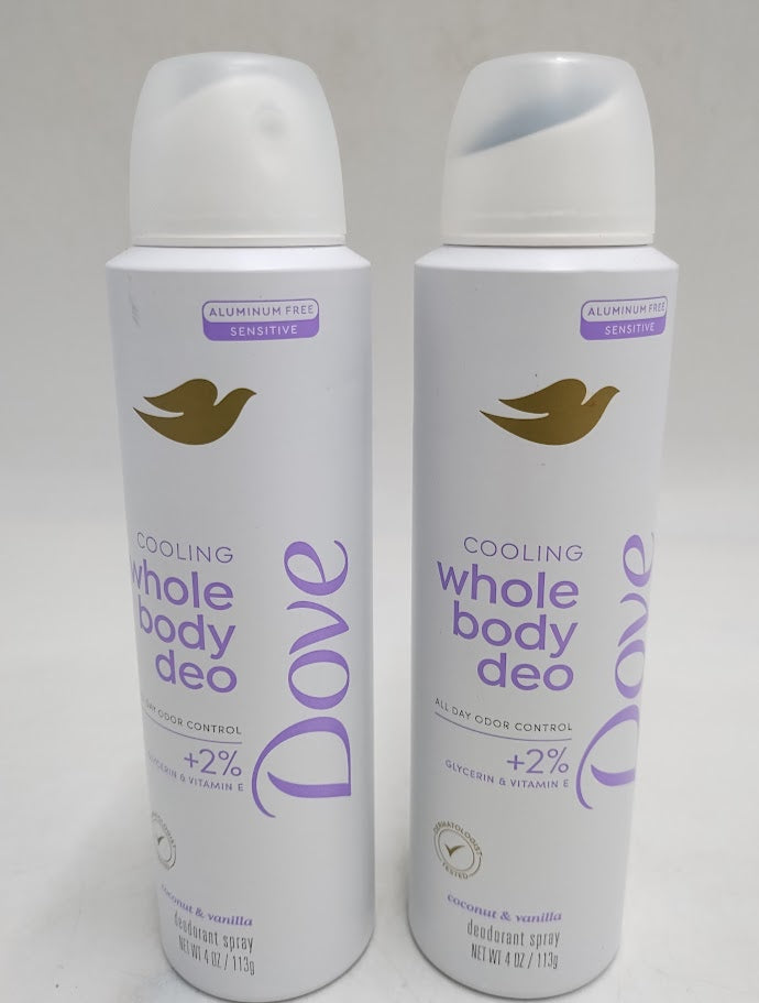 2 PACK Dove Beauty Whole Body Aluminum Free Invisible Deodorant Spray