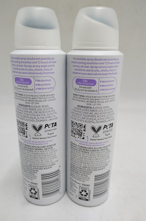2 PACK Dove Beauty Whole Body Aluminum Free Invisible Deodorant Spray