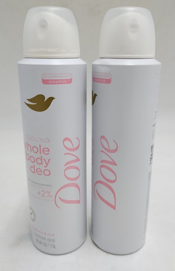 2 PACK Dove Beauty Whole Body Deodorant Spray Raspberry & Rose Cooling