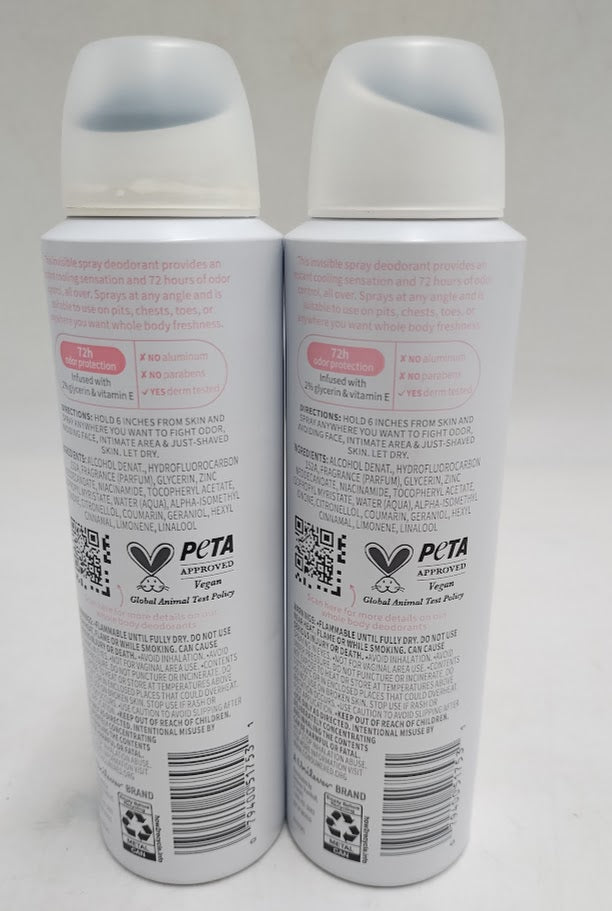 2 PACK Dove Beauty Whole Body Deodorant Spray Raspberry & Rose Cooling