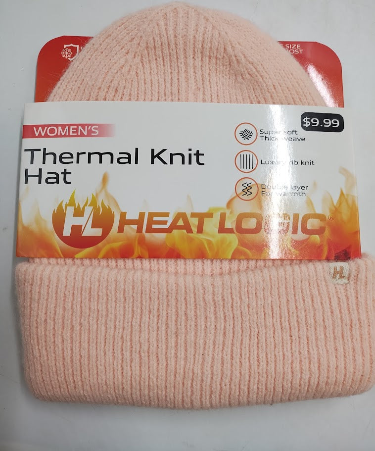 Heat Logic Women’s thermal knit hat rib knit OS pink NEW