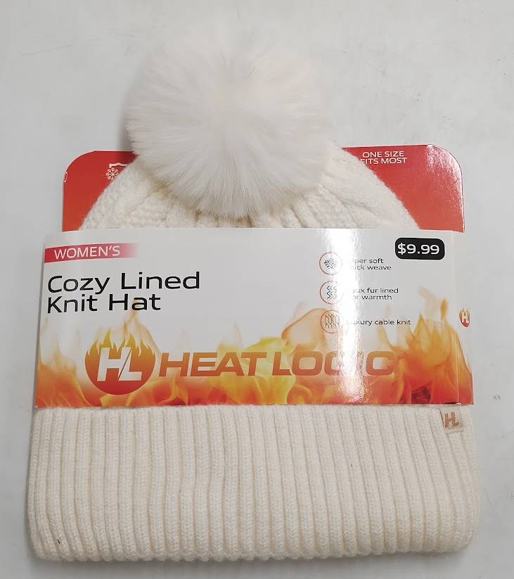 Heat Logic Women's Cable Pom Beanie with Cozy Sherpa Lining Cream