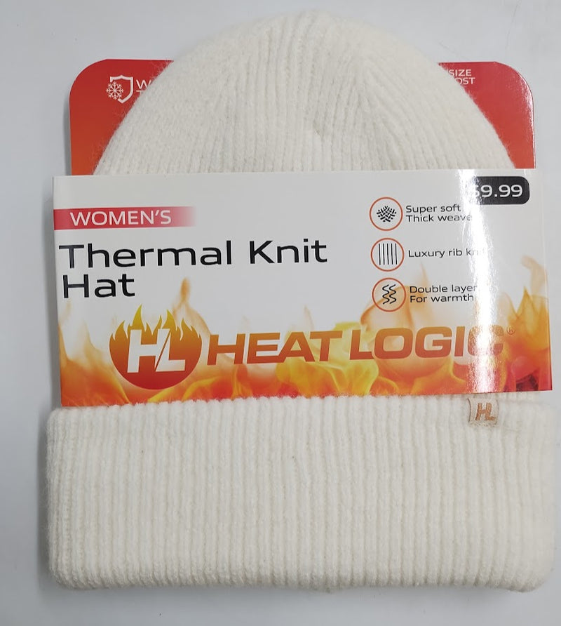 Heat Logic Women’s thermal knit hat rib knit OS ivory NEW