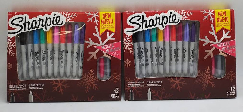 LOT OF 2!! SHARPIE Permanent Fine-Point Markers Holiday Gift Box Pack Of 12