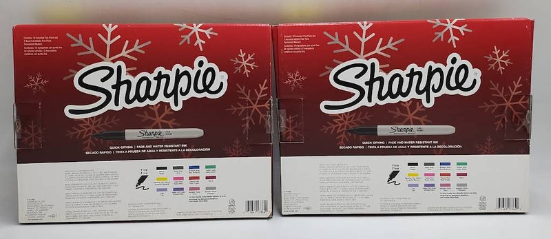 LOT OF 2!! SHARPIE Permanent Fine-Point Markers Holiday Gift Box Pack Of 12