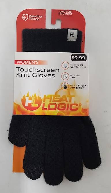 Heat Holders Womens Cable Knit Gloves Black One Size Touch Screen