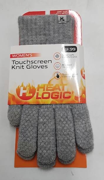 Heat Logic Women's Grey Knit Gloves One Size Touch Screen