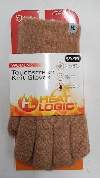 Heat Holders Womens Cable Knit Gloves Brown One Size Touch Screen