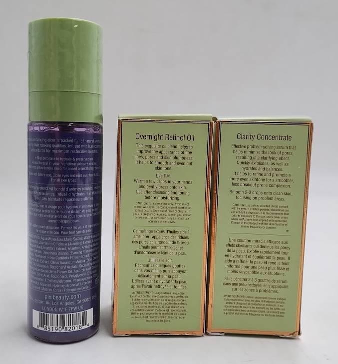 3 PACK!!! Pixi Overnight Retinol Oil, Clarity Concentrate & Dream-y Mist