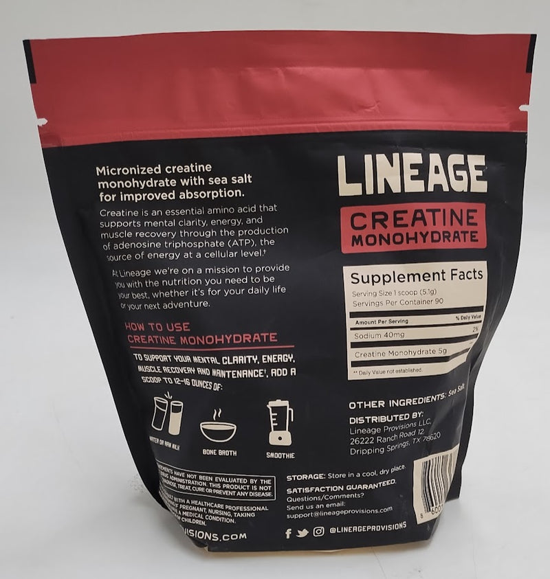 Lineage Provisions Micronized Creatine Monohydrate Sea Salt 90 Servings EXP:4/27