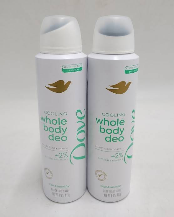 LOT OF 2!! Dove Whole Body Deodorant Cooling Spray Sage & Lavender Aluminum Free