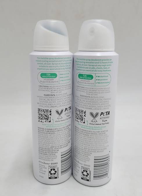 LOT OF 2!! Dove Whole Body Deodorant Cooling Spray Sage & Lavender Aluminum Free