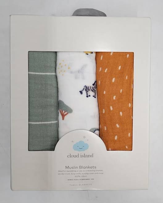 Muslin Swaddle Baby Blanket - Safari Dashes - 3pk - Cloud Island