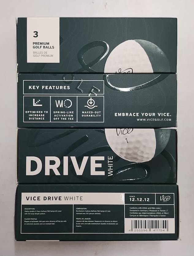 Vice Golf Drive Golf Balls 12pk White Urethane Shell SEE DETAILS