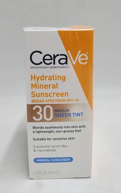 LOT OF 3 !! CeraVe Hydrating Mineral Tinted Face Sunscreen Lotion - EXP 04/2028