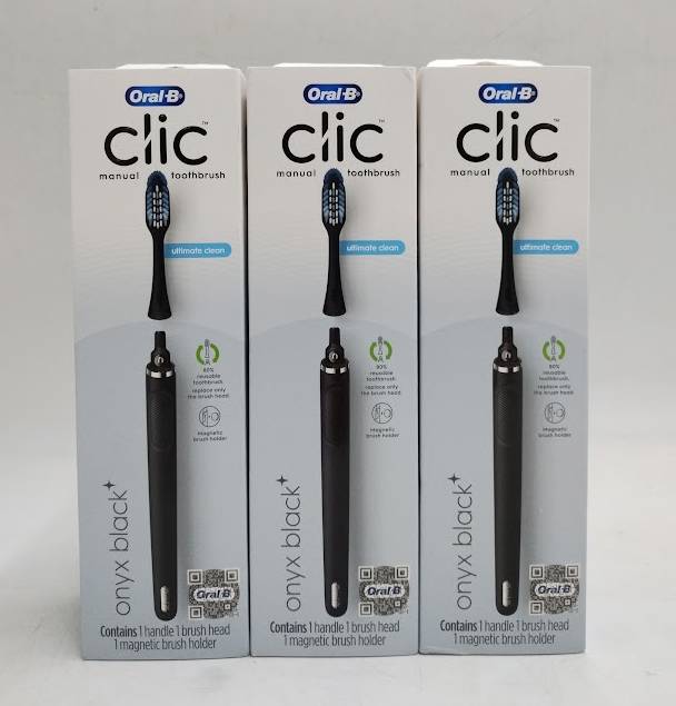 LOT OF 3 !! Oral-B Clic Toothbrush Matte Black with Magnetic Holder
