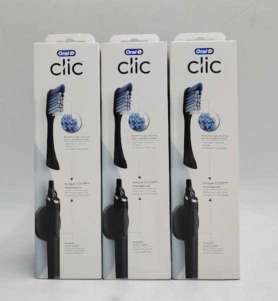 LOT OF 3 !! Oral-B Clic Toothbrush Matte Black with Magnetic Holder