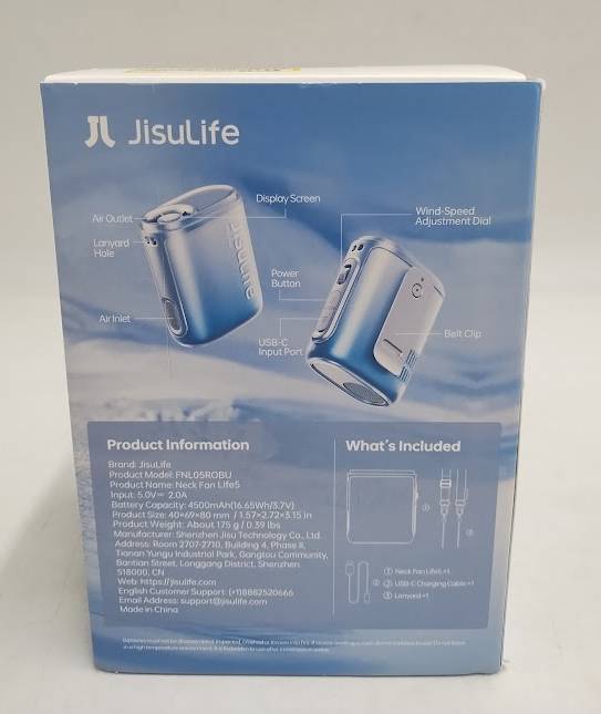 JISULIFE Portable Neck Fan Life 5 Blue **BRAND NEW, OPEN BOX**