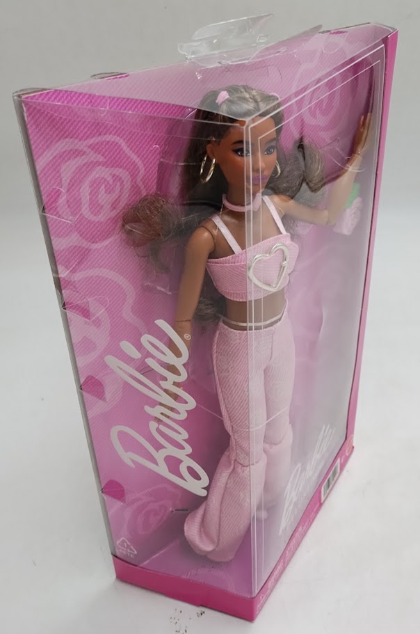 Barbie Deluxe Style Fashion Doll #12 in Pink Denim Crop Top and Flare Jeans, Brunette
