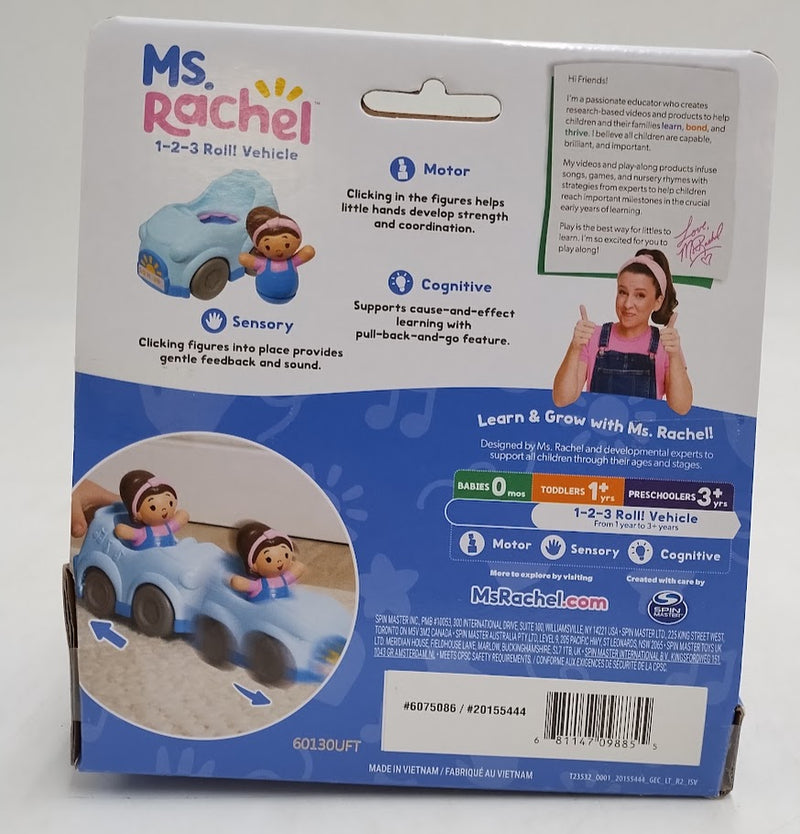 Ms. Rachel 1-2-3 Roll! Vehicle with Click-in Figure & Pull Back Action