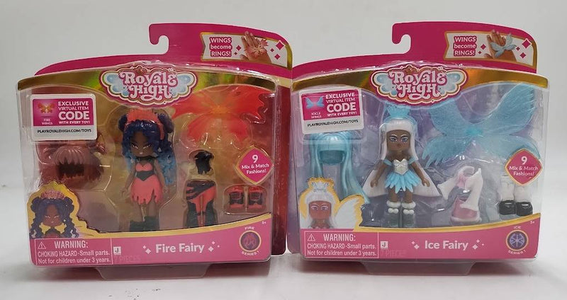 2 PACK! Royale High Fire Fairy Deluxe Figure & Ice Fairy Deluxe Figure
