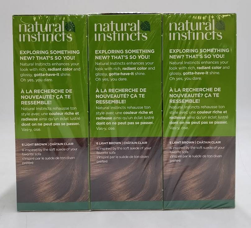 LOT OF 3 Instincts Clairol Demi-Permanent Hair Color Dye Cream Kit 6 Light Brown