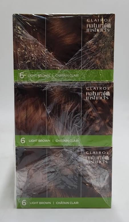 LOT OF 3 Instincts Clairol Demi-Permanent Hair Color Dye Cream Kit 6 Light Brown