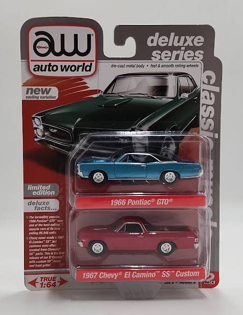 Auto World Deluxe 1967 Chevy El Camino SS&1966 Pontiac GTO 1:64 2pk SEE DETAILS