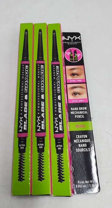 LOT OF 3 NYX Professional Makeup Brow Blade & Shade Nano Brow Pencil - Black