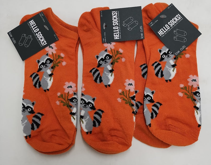 3 PACK Women's Raccoons Low Cut Socks - Orange 4-10: Knit Lightweight Ankle Apparel