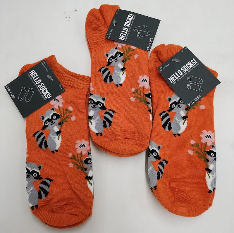 3 PACK Women's Raccoons Low Cut Socks - Orange 4-10: Knit Lightweight Ankle Apparel