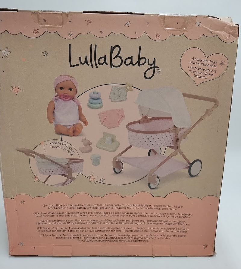 LullaBaby 14" Baby Doll & Double Stroller Accessory Set Toy Stroller with Canopy & Basket SEE DETAILS