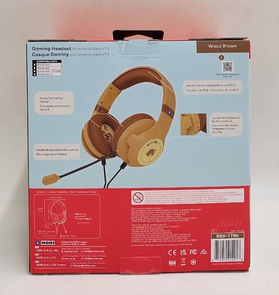HORI Wired Animal Crossing Gaming Headset (Wood Brown) for Nintendo Switch 2