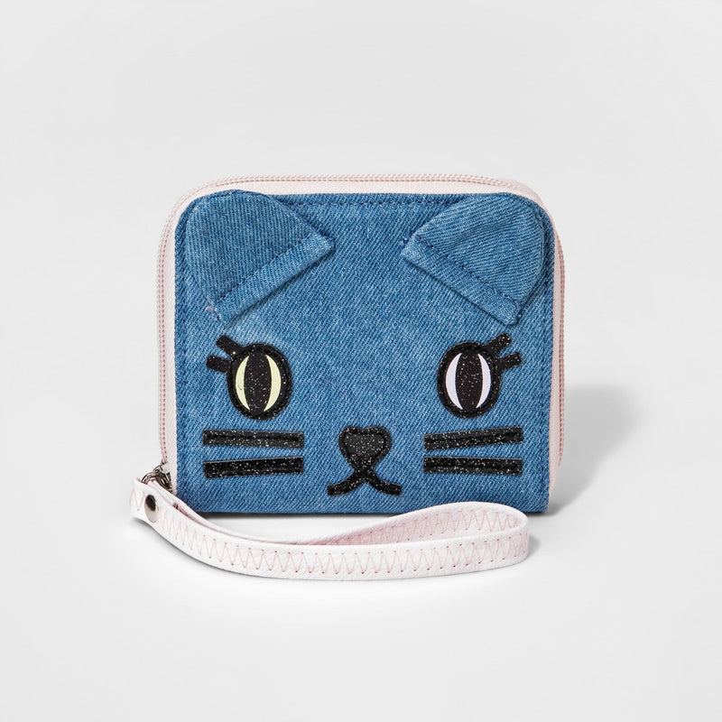Girls' Kitty Denim Wristlet - Cat & Jack Denim Blue