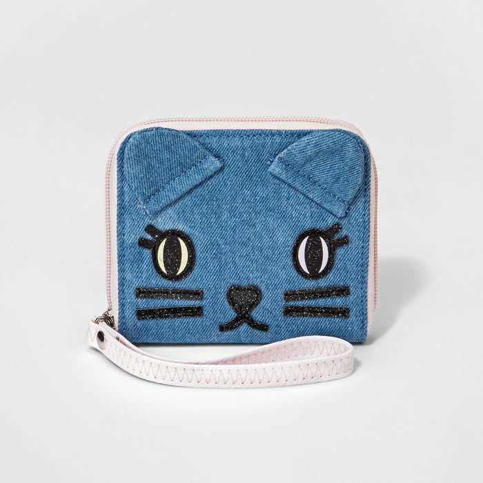 Girls' Kitty Denim Wristlet - Cat & Jack Denim Blue